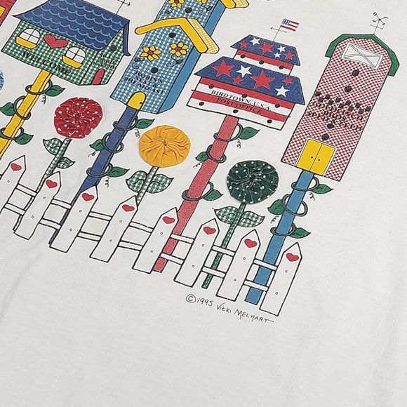 Vintage 1995 Melhart Designs Single Stitch  Bird Houses White T-Shirt Size Large - Picture 5 of 10